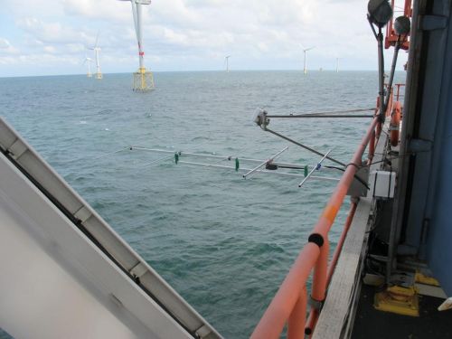 Yagi-Antenne an der Reling des Arbeitsdecks